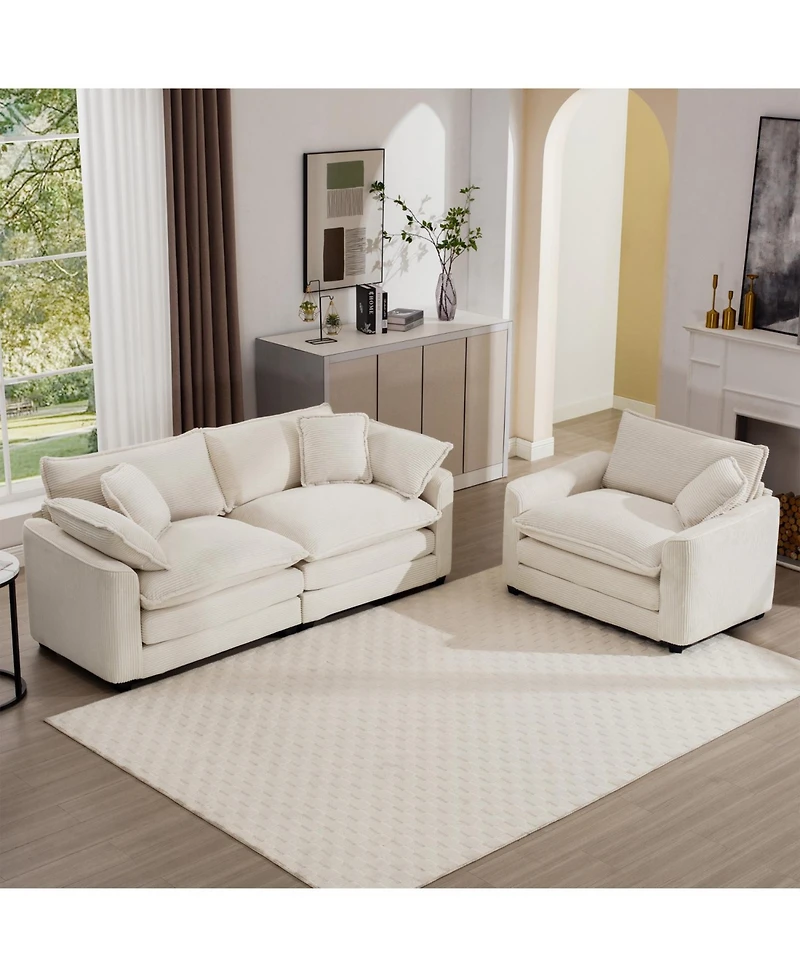 Streamdale Furniture Modern Beige Corduroy Sofa Set (2-Piece)