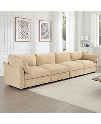 Streamdale Furniture Chenille 4-Seater Sofa w/ Underseat Drawers & Crescent Arms - Wheat