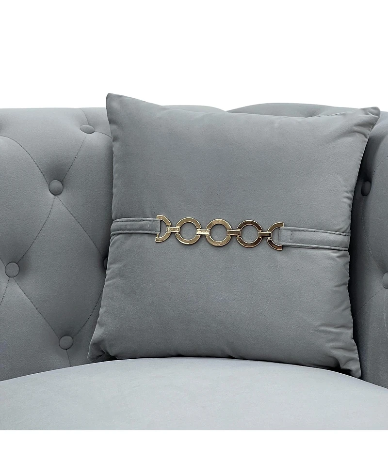 Streamdale Furniture Tufted Velvet Sofa, 82" 3-Seater Couch, Gold Legs