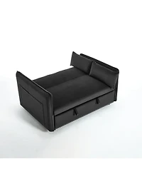 Streamdale Furniture 55" Velvet Futon Sofa Bed with Pillows & Side Pockets