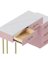 Streamdale Furniture Velvet Vanity Desk Set, Marble Top, Adjustable Storage, Pink