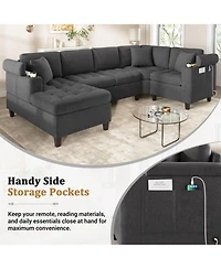 Streamdale Furniture Modern U-Shaped Sectional Sofa with Usb & Storage, Beige