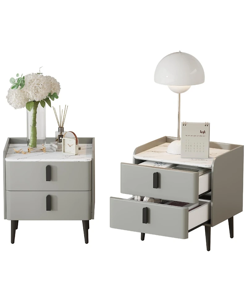 Streamdale Furniture Gray Nightstands Set of 2, Marble Top, 2 Drawers