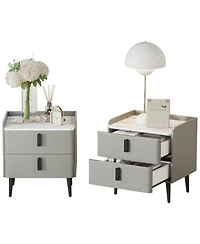 Streamdale Furniture Gray Nightstands Set of 2, Marble Top, 2 Drawers