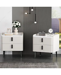 Streamdale Furniture Streamdale Gray Nightstands Set of 2, Marble Top, 2 Drawers