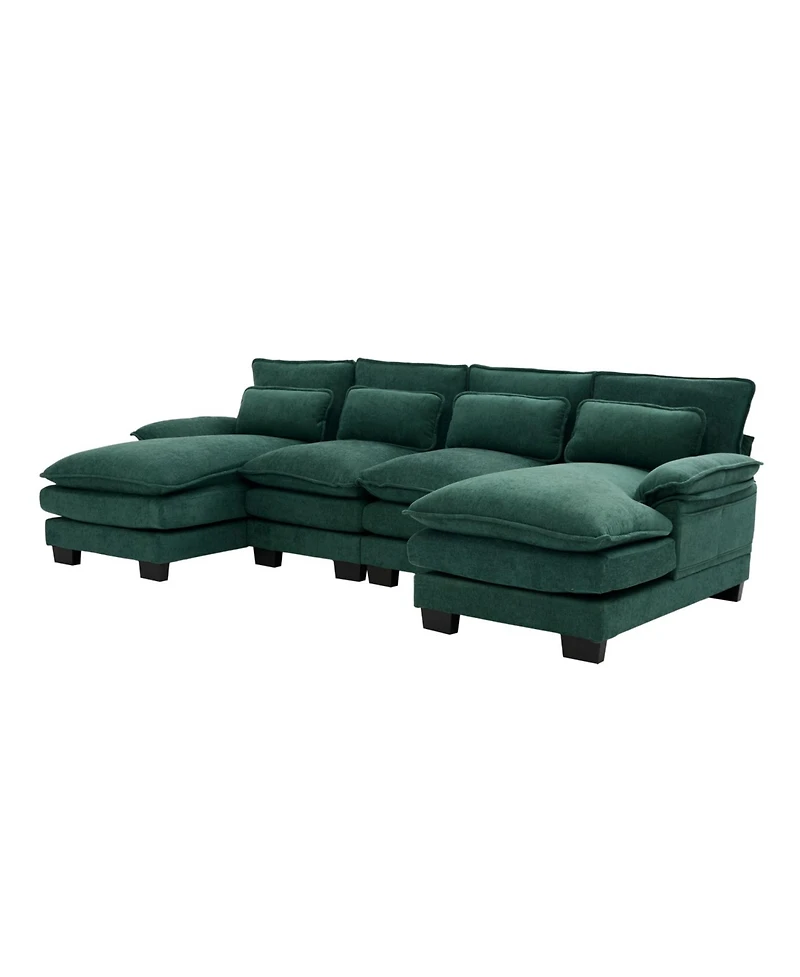 Streamdale Furniture U Shaped Cloud Couch, 110" Chenille Sectional Sofa with Double Chaise