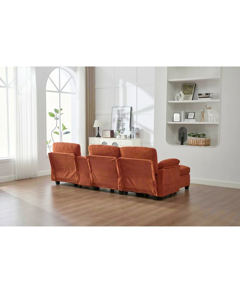 Streamdale Furniture L-Shape Corduroy Sofa- 4-Seater, Usb, Storage, Console & Ottoman