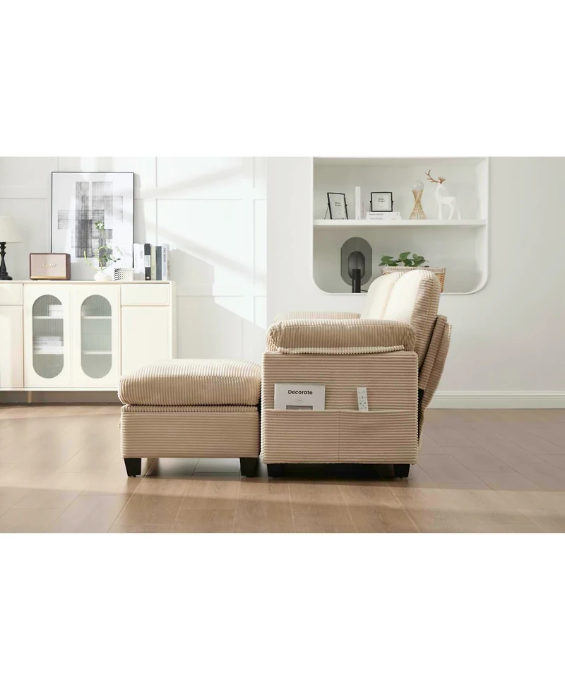 Streamdale Furniture L-Shape Corduroy Sofa- 4-Seater, Usb, Storage, Console & Ottoman
