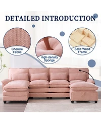 Streamdale Furniture 106" U-Shape Sectional Sofa Cloud Couch, Chenille, Ottoman & Pillows