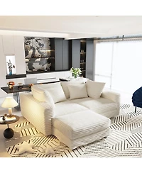 Streamdale Plush Corduroy 4-Seat Sofa with Ottomans - Beige