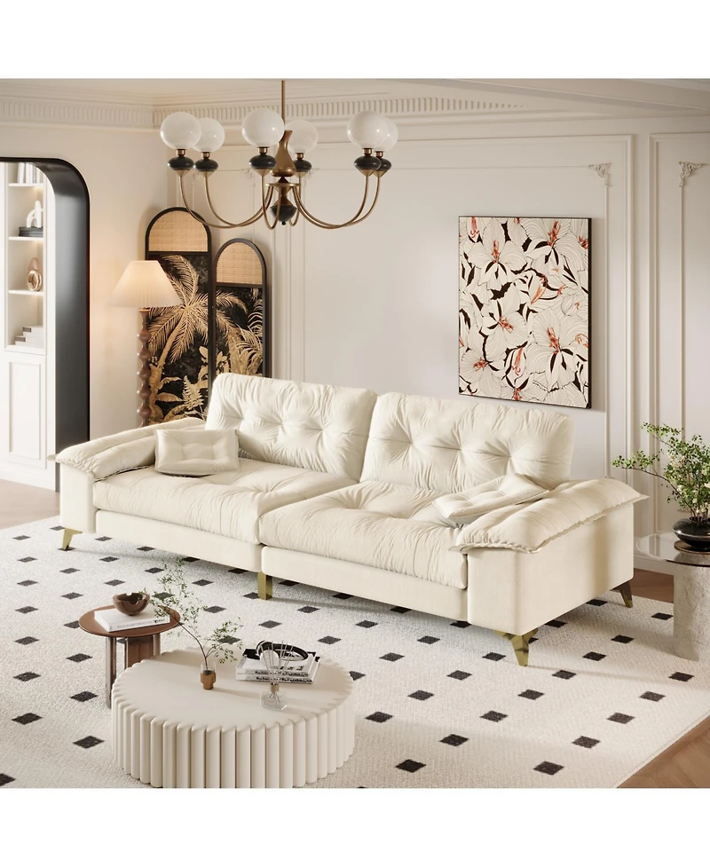 Streamdale Furniture Modern 4-Seat Cloud Sofa, Wide Arms, Tufted, Chenille