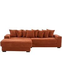 Streamdale Furniture Corduroy L-Shaped Sectional Sofa Bed w/ Footstool, Pillows & Cup Holders