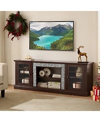 Streamdale Furniture 70" Modern Tv Stand, Faux Stone Media Console, Cherry Entertainment Center