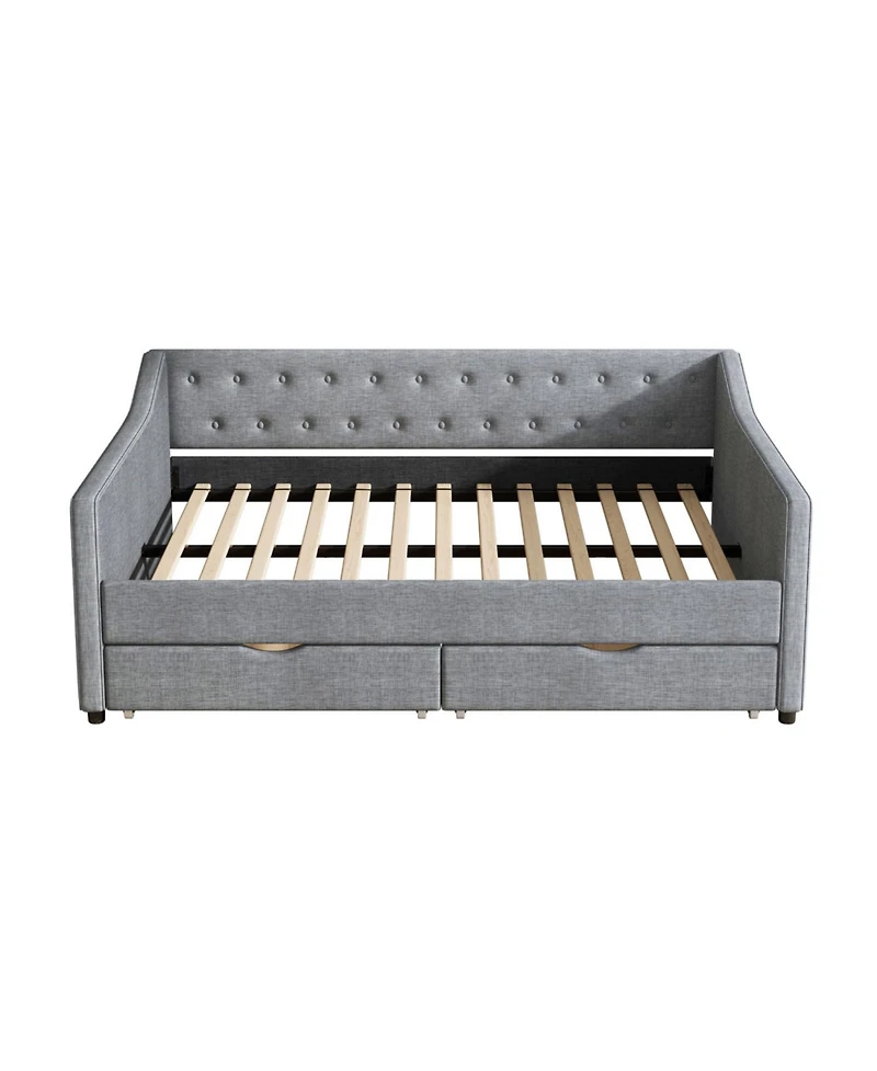 Streamdale Furniture Upholstered Daybed with Drawers & Tufted Back - Light Grey