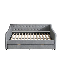 Streamdale Furniture Upholstered Daybed with Drawers & Tufted Back - Light Grey