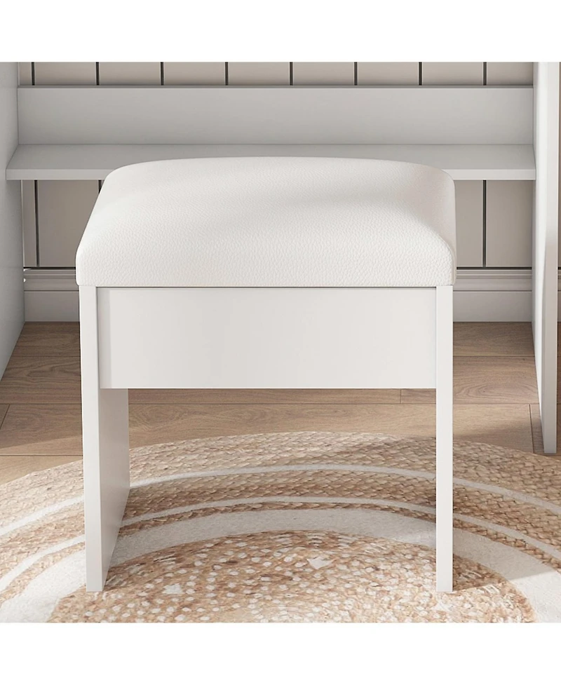 Streamdale Furniture Vanity Table with Led Lights, Power, Hairdryer Holder & Stool - White