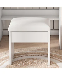 Streamdale Furniture Vanity Table with Led Lights, Power, Hairdryer Holder & Stool - White