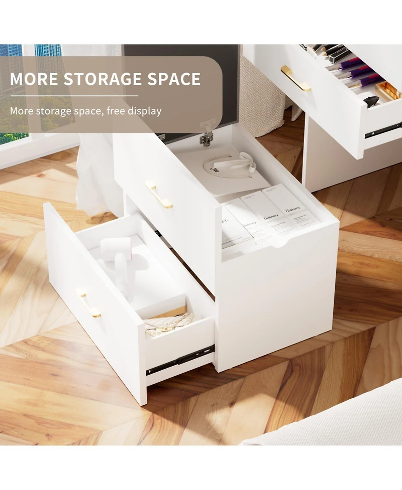 Streamdale Furniture 3-in-1 Vanity Desk with Mirror, Glass Top, Drawers & Stool