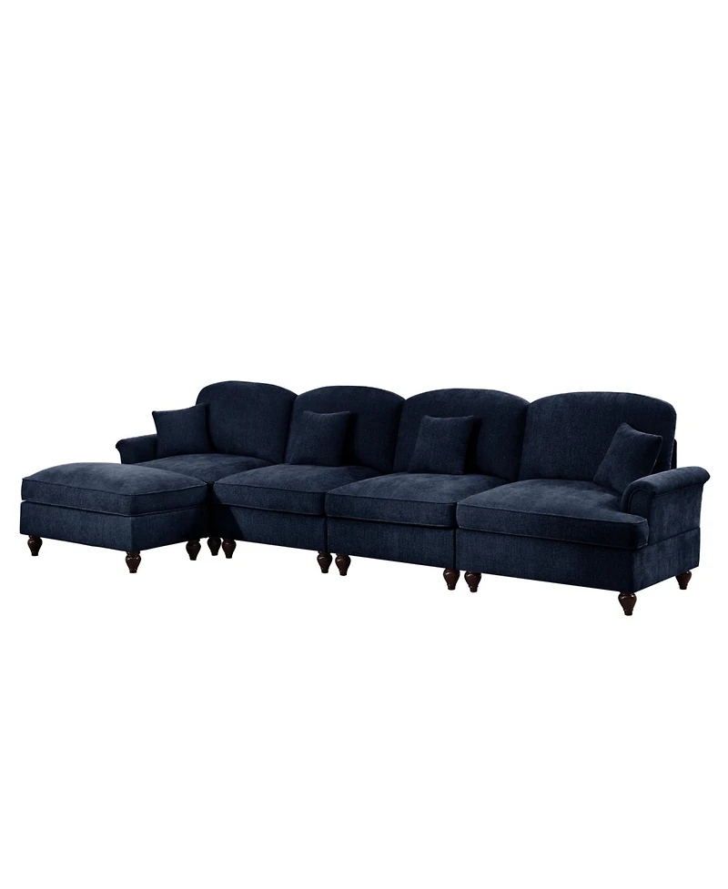 Streamdale Furniture Blue Chenille Modular Sectional Sofa with Ottoman