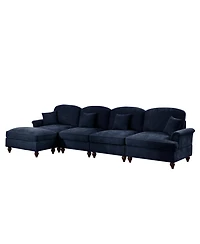 Streamdale Furniture Blue Chenille Modular Sectional Sofa with Ottoman