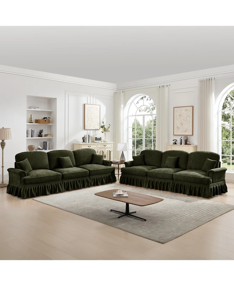 Streamdale Furniture Green Chenille Sleeper Sofa with Ottomans