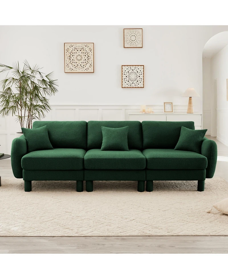 Streamdale Furniture Green Boucle 3-Seater Sofa with Shell Armrests