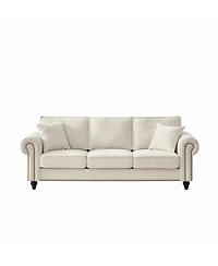 Streamdale Furniture 86" Modern 3-Seater Chenille Sofa with Rolled Arms & Nailhead Trim - Beige