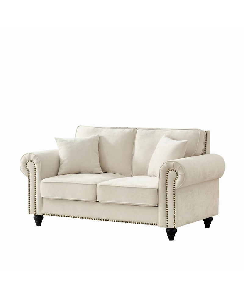 Streamdale Furniture 63" Modern Chenille Sofa - Rolled Arms, Nailhead Trim - Beige