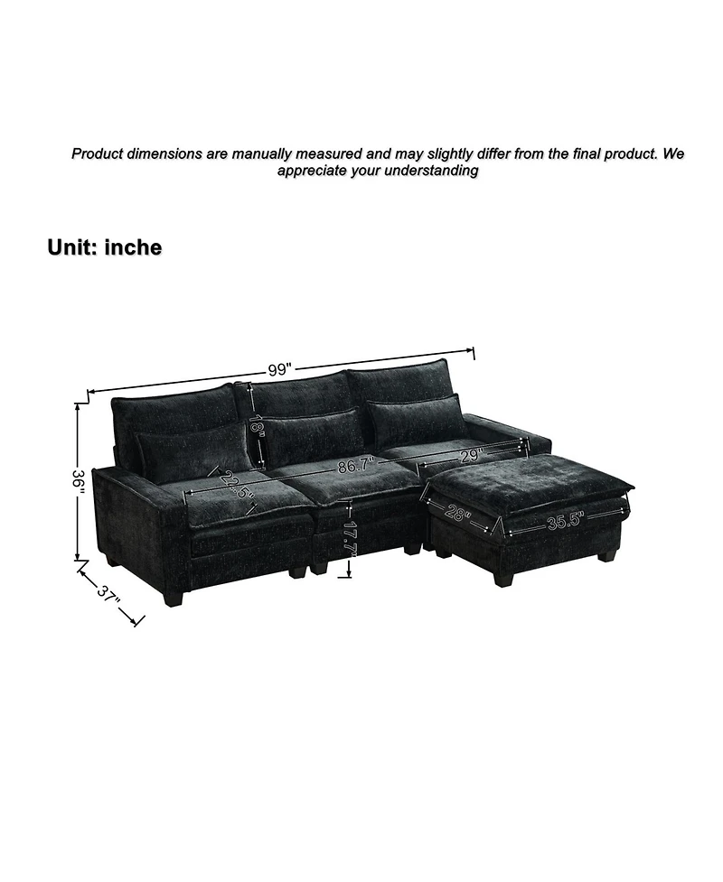 Streamdale Furniture 99" Cloud Sectional Sofa, Chenille L-Shape Couch with Ottoman