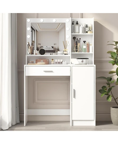 Streamdale Furniture Streamdale Vanity Desk with Lighted Mirror, Drawer & 3-Tier Storage, Adjustable Brightness