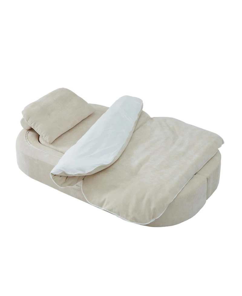 Streamdale Furniture Convertible Chenille Floor Sofa Bed with Pillows & Quilt