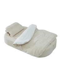 Streamdale Furniture Convertible Chenille Floor Sofa Bed with Pillows & Quilt