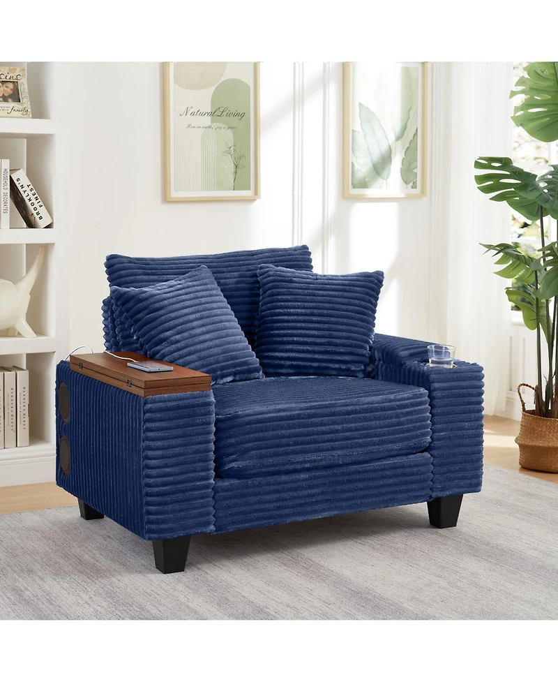 Streamdale Corduroy Sofa Bed with Ottoman, Bluetooth, Usb, Rotating Table