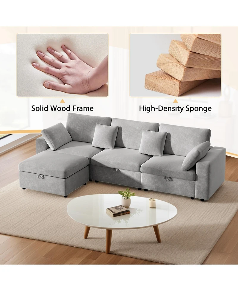 Streamdale Furniture + Oversized Sectional with Ottoman + Velvet + Removable Pillows + Sofa