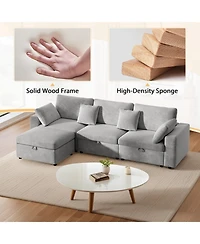 Streamdale Furniture + Oversized Sectional with Ottoman + Velvet + Removable Pillows + Sofa