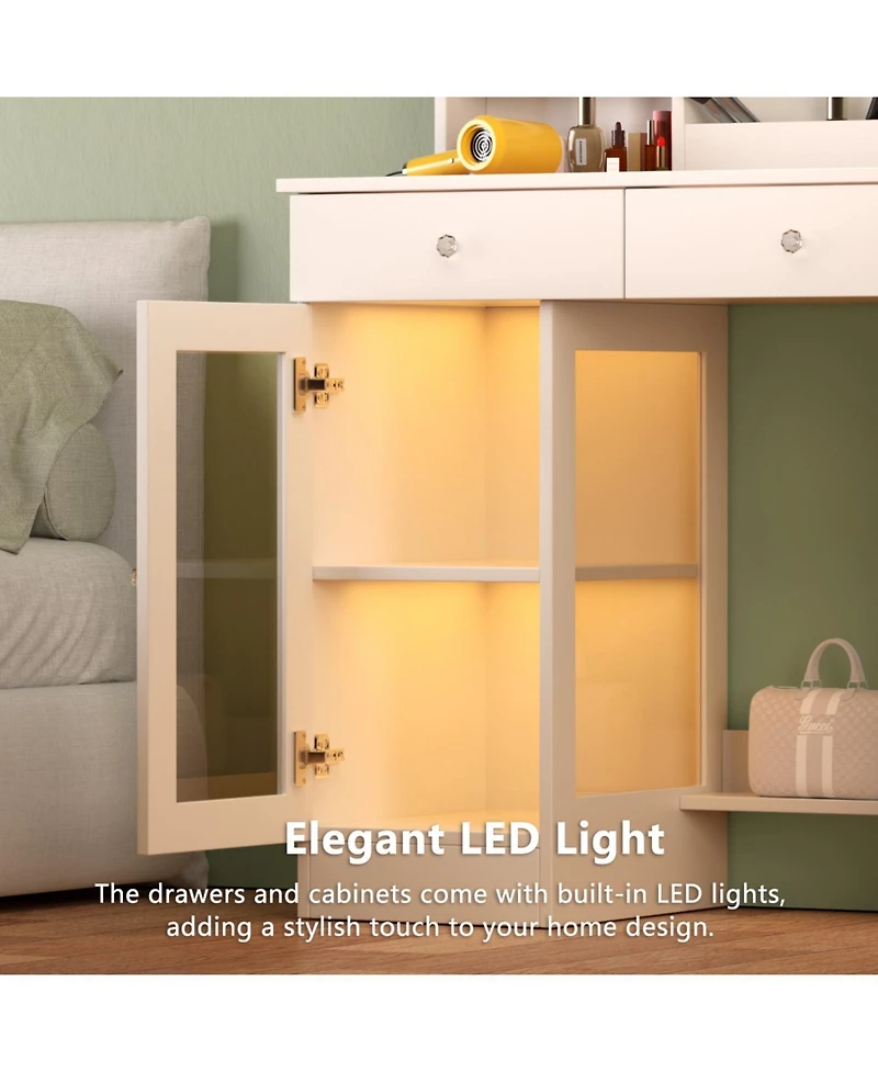 Streamdale Furniture Vanity Desk with Lighted Mirror, Usb Power, Drawers & Cabinet (White)