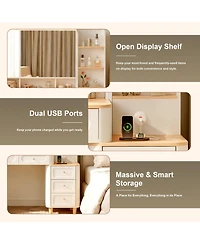 Streamdale Furniture Vanity Desk with Lighted Mirror, Usb Power, Drawers & Chest