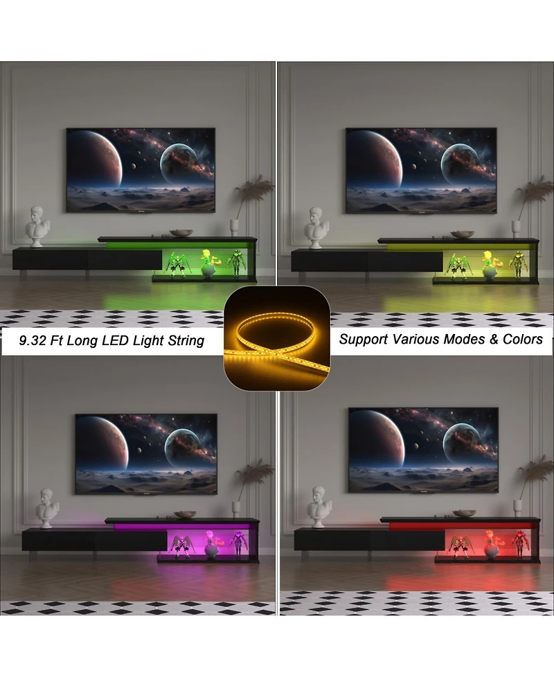 Streamdale Tv Console with Storage Extendable Led Tv Stand Modern Entertainment Center Black