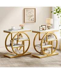 Tribesigns End Table Set of 2, 4-Tier Narrow Side Table, Wood Small Sofa Side Table, Industrial Bedside Table for Bedroom, Living Room