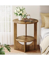 Tribesigns Round End Table with Storage, 2-Tier Tall Side Table for Living Room