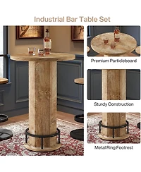 Tribesigns Round Bar Table with Chairs, Industrial Bistro Sets with 2 barstools, Pub Cocktail Table