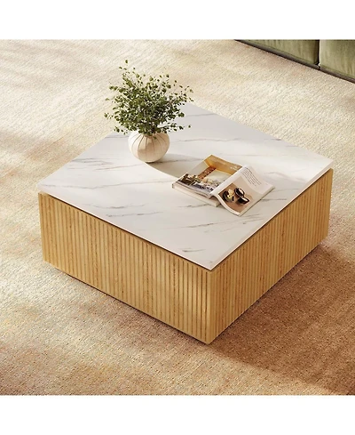 Tribesigns 31.5" Square Coffee Table, Modern Wood Center Table Cocktail Furniture, White & Brown
