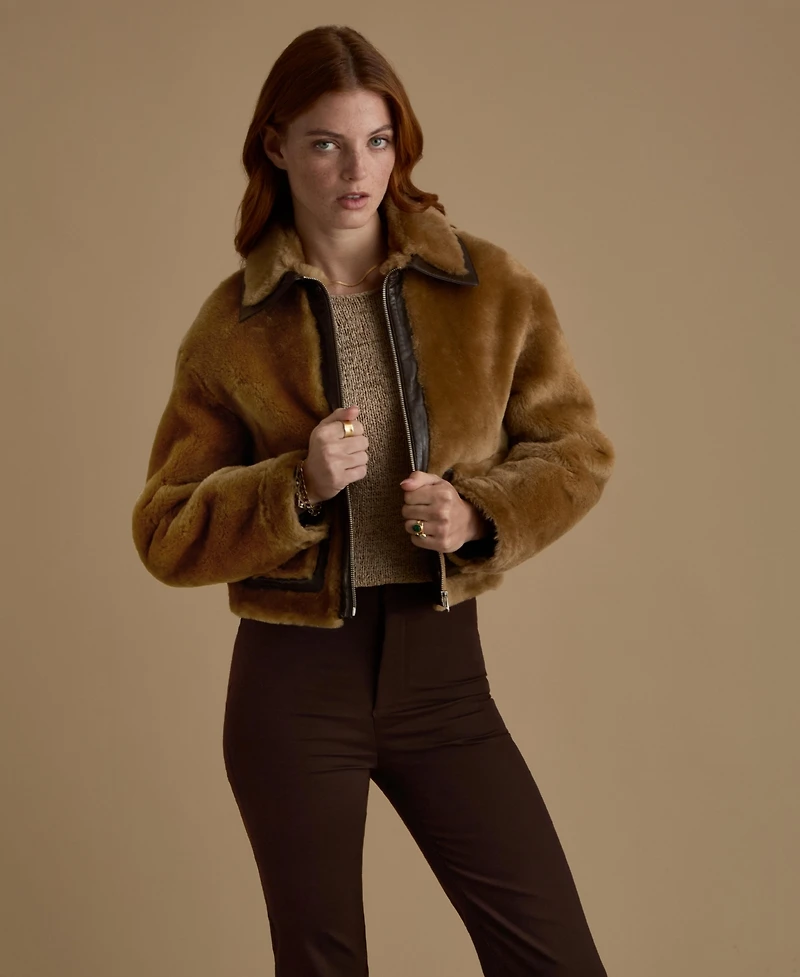 Furniq Uk Women's Cropped Shearling Jacket
