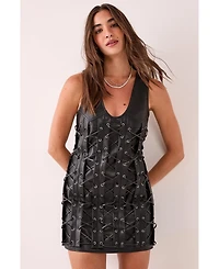 Nasty Gal Women's Eyelet Lace Up Faux Leather Mini Dress