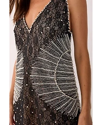 Nasty Gal Women's Contrast Lace Plunge Sequin Mini Dress