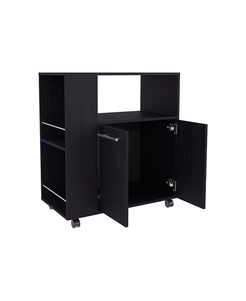 Fm Furniture Linden Kitchen Cart with Microwave Shelf, Open Storage, and Two-Door Cabinet, Wengue