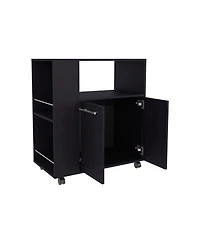 Fm Furniture Linden Kitchen Cart with Microwave Shelf, Open Storage, and Two-Door Cabinet, Wengue