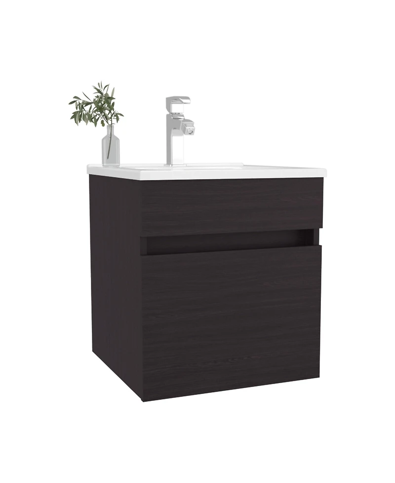 Belle Bathroom Floating Vanity with Sink, 1 Door, Wengue