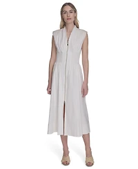 Vince Camuto Women's Smock Waist Front Zip Midi Dress