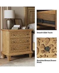 Hulala Home Daniele Transitional 3 - Drawer Nightstand with Built-In Outlets